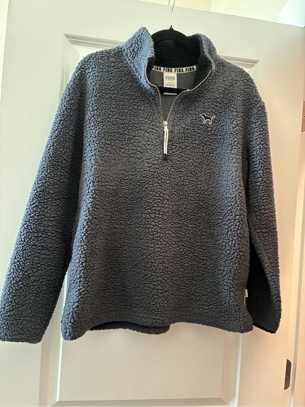 PINK Victoria's Secret Gray Sherpa Quarter-Zip Pullover